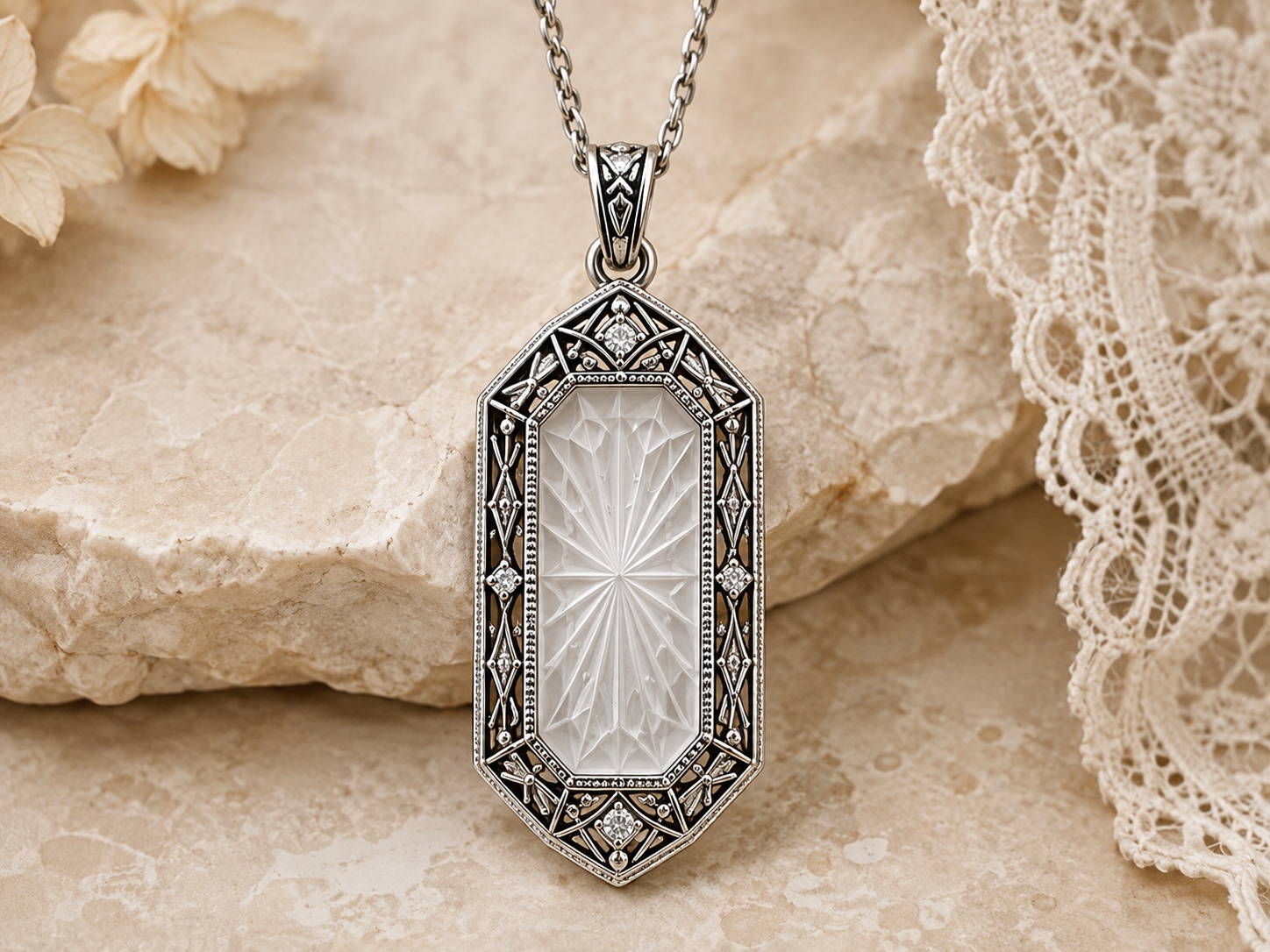 Art Deco camphor glass pendant representing The Marlow Heritage Collection