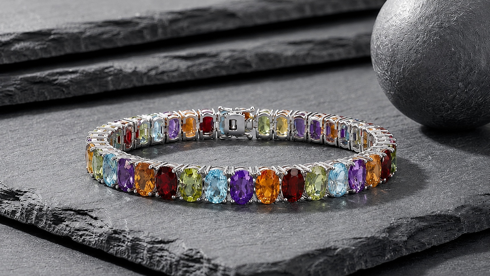Multicolor gemstone sterling silver bracelet representing The Marlow Heritage Collection