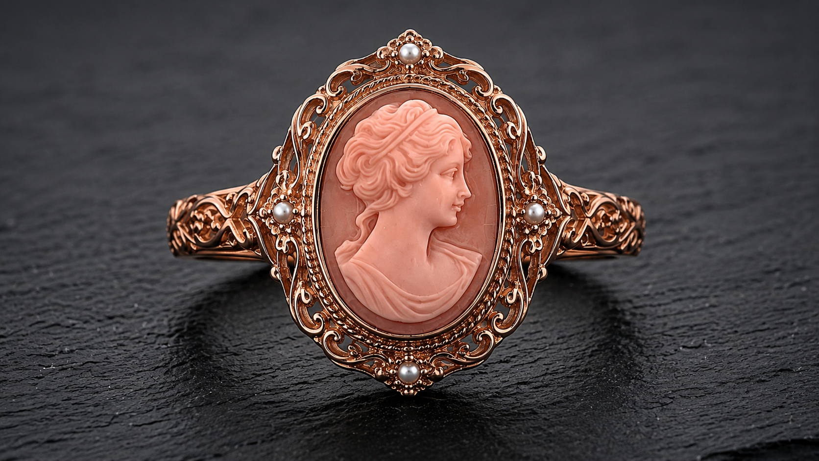 Rose gold vermeil Victorian cameo ring representing The Ash and Gold Collection