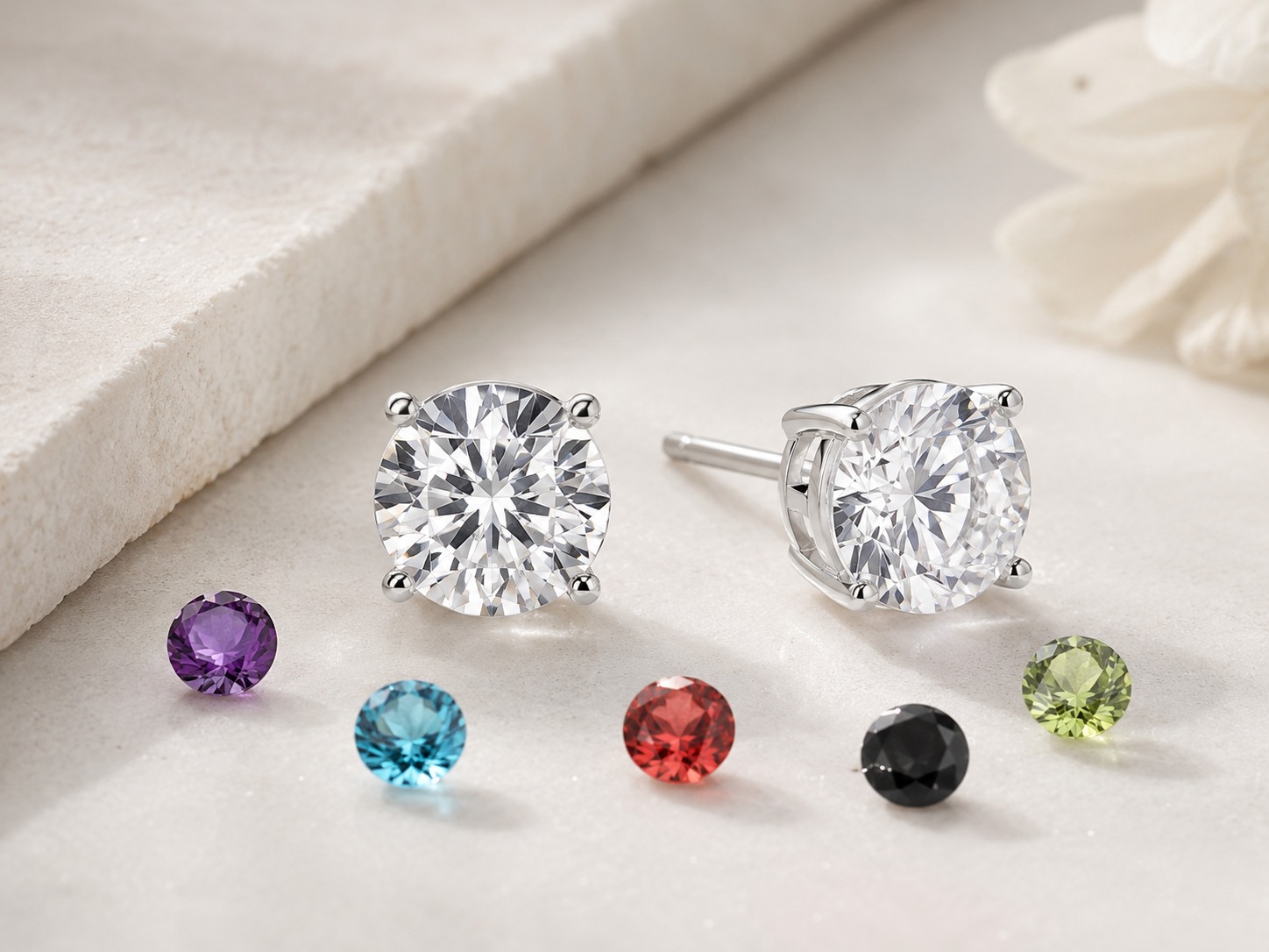 Sterling silver gemstone stud earrings representing The Marlow Menagerie